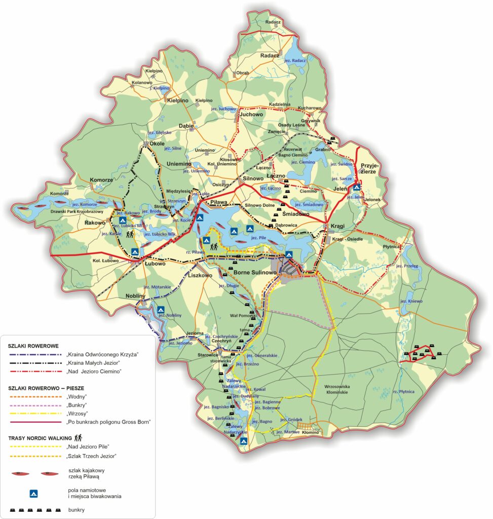 Poglądowa mapa turystyczna gminy Borne Sulinowo